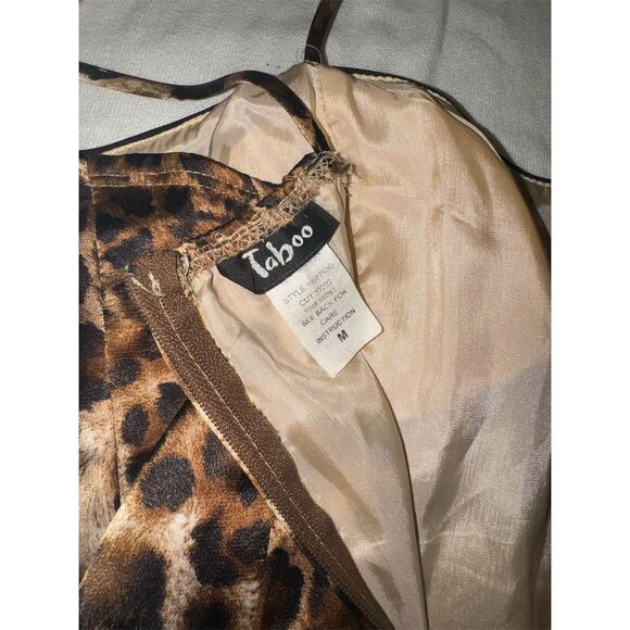Taboo Leopard Print Ruffle Hem Mini Dress Brown Size M Summer Adjustable Straps - Picture 2 of 4